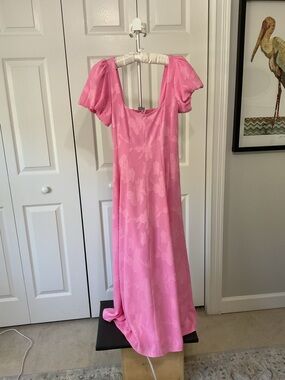MUMU Pink Puff Sleeve Maxi Dress